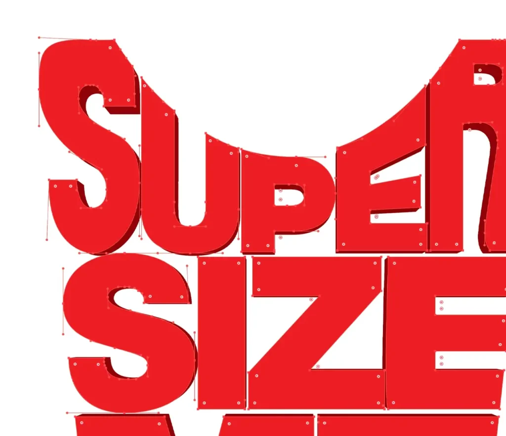 Super Size Me typography project that shows how it was made using vector software