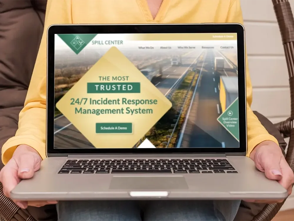 Spill Center mockup on a laptop